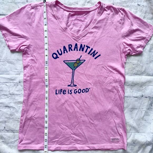 NWOT Women’s Small Life Is Good Quarantini Graphic SS Crusher VNeck TShirt Pink - Picture 7 of 7